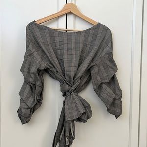 Zara Plaid wrap blouse